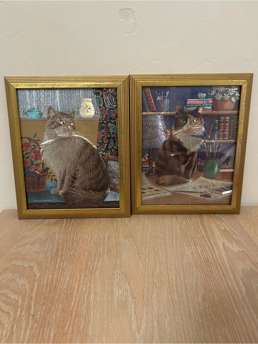 Framed Cat Art Print in Gold Frame - Brown Cat
